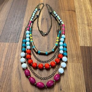 Vintage Multi Strand Colorful Beaded Mixed Media Statement Necklace Artsy Funky